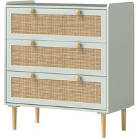 HOMCOM Commode pour la chambre avec 3 tiroirs, devantures en rotin, commode à vêtements pour l'entrée, l'entrée, MDF, Bleu Clair