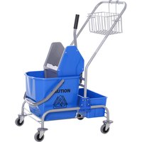 HOMCOM Chariot de Nettoyage, Seau de 25 L, 4 Roues, Plastique, Bleu