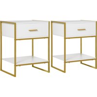 HOMCOM Bedside Table Set of 2, Modern Side Tables with Drawer and Shelf, Nightstands for Bedroom, White