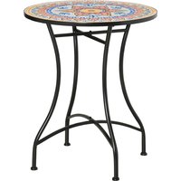 Outsunny Table de Jardin en Mosaïque Ronde Table Bistrot Table d'Appoint avec Plateau en Mosaïque de Céramique et Métal Rouge+Bleu+Blanc Ø60 cm