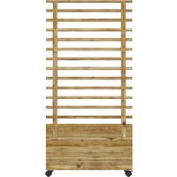 Outsunny Jardinière avec treillage, 4 roues, Bois naturel, finition laquée résistante aux intempéries, Bois naturel, 76 x 30 x 155 cm