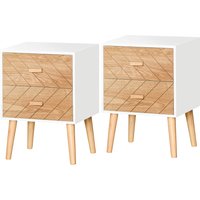 HOMCOM Bedside Table Set of 2, Modern Bedside Cabinets with Drawer and Pine Wood Legs, Nightstand for Bedroom, White and Natural