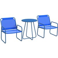 Outsunny Ensemble de jardin 3 pièces, salon de jardin, 2 fauteuils 1 table ronde, acier et tissu mesh, bleu marine