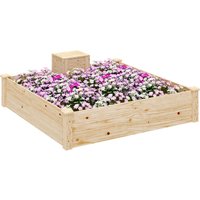 Outsunny Jardinière en bois carré potager extérieur bois avec bac à compost design à fond ouvert 123 x 123 x 25,5 cm bois naturel