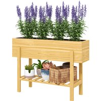Outsunny Jardinière sur pieds carré potager de jardin sur pieds avec 2 trous de drainage en bois 100 x 30 x 70,5 cm bois naturel