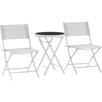 Outsunny 3 Pieces Outdoor Bistro Set, Glass Top Outdoor Table and 2 Folding Chairs with Protecting Feet, White | Aosom Ireland
