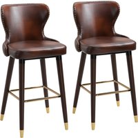 HOMCOM Lot de 2 tabourets de bar avec repose-pieds, tabouret de bar avec dossier, tabouret de bistro, chaise de salle à manger, tabouret de comptoir, cuir synthétique, marron, 52 x 53 x 101 cm