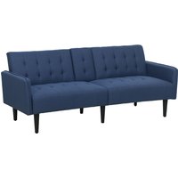 Upholstered Click Clack Sofa Bed Linen Feel 3 Seater Sofa Bed Storage Cupholders Dark Blue