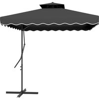 2.5m Cantilever Parasol Easy Lever Square Double Top Garden Parasol Umbrella Ruffles Cross Base Overhanging Outdoor Sun Shades