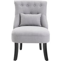 HOMCOM Fauteuil Relax, Fauteuil avec Coussin Lombaire, Fauteuil de Salon en Tissu Aspect Lin, Pieds en Bois, pour Salon, Chambre, 52,5 x 69 x 77 cm, Gris