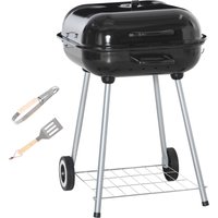 Portable BBQ Grill 2 Wheels Cooking Utensils Smoker Grill Lid Outdoor Barbecues Camping Picnic Courtyard