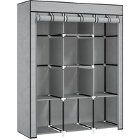 HOMCOM Fabric Wardrobe, Portable Wardrobe, Clothes Storage Unit with 8 Shelves, 2 Hanging Rods, 125 x 43 x 162.5 cm, Light Grey | Aosom Ireland