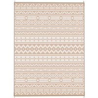 Outsunny Tapis d'extérieur réversible 3,7 x 2,7 m, tapis de sol motif mur géométrique en PP sac de transport kaki et beige clair