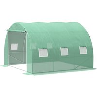 Outsunny Serre de jardin 9 m² serre tunnel de jardin 3 x 3 x 2 m avec porte enroulable et 6 fenêtres en maille en acier PE vert
