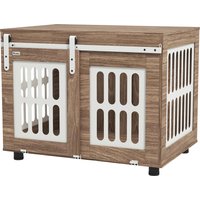 PawHut Meuble cage pour chien avec porte coulissante, maison pour chien de moyenne, table d'appoint, 80 x 59 x 63 cm, noyer