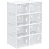 HOMCOM Meuble de rangement modulable, 8 cubes, meuble à chaussures empilables, vêtements, livres, jouets, blanc et transparent