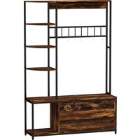 HOMCOM Porte-manteau avec étagère à chaussures 10 crochets, 3 étagères, armoire à chaussures ra