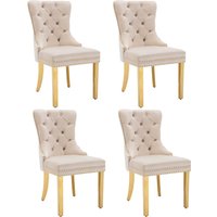Ensemble de 4 chaises de salle à manger, chaises rembourrées avec garniture à clous, 51 x 65,5 x 95 cm, Beige