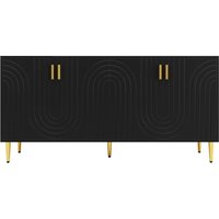 Küchenschrank, Sideboard mit einzigartigem Wellendesign, vielseitiger Stauraum, bis 60 kg, Leicht zu reinigen und pflegen, 152×40×75 cm, Schwarz
