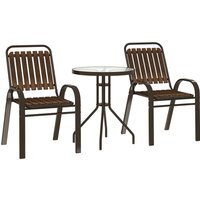 3 Pieces Patio Bistro Set Stackable Chairs Tempered Glass Table Outdoor Balcony Patio Garden Dark