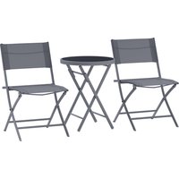Outsunny 3 Pieces Outdoor Bistro Set, Glass Top Outdoor Table and 2 Folding Chairs with Protecting Feet, Grey | Aosom Ireland