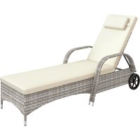 Outsunny Transat bain de soleil matelas inclinaison réglable multipositions accoudoirs roulettes 200 x 73 x 30-103 cm gris clair