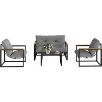 Outsunny Salon de jardin extérieur 4 personnes avec canapé, 2 fauteuils et table basse en verre trempé, coussins inclus, gris