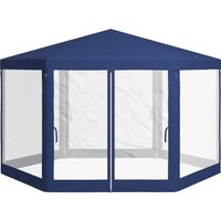 Outsunny Tonnelle de jardin 3 x 3,4 m hexagonal tente de réception avec parois latérales en maille, 2 portes pour camping bleu