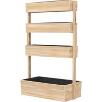 Outsunny Jardinière surélevée en bois avec 4 étages, escalier de fleurs avec doublure, trous de drainage bois naturel