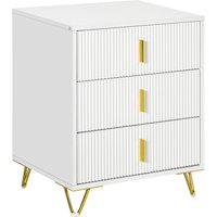 Aosom HOMCOM Commode 3 tiroirs meuble de rangement avec poignées et pieds en métal dorés 50 x 40 x 63 cm blanc