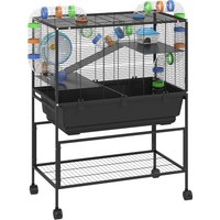 PawHut 3 Tier Large Hamster Cage on Wheels with 17 cm Deep Tray, Storage Shelf for Syrian, Gerbil, Rats | Aosom Ireland
