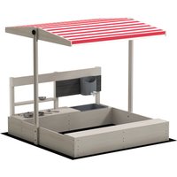 Outsunny Kids Wooden Sandbox w/ Canopy, Kitchen Toys, Seat, Storage, for 3-7 Years Old Outdoor Play | Aosom Ireland