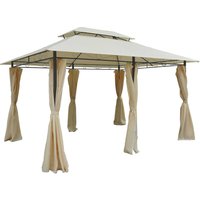 Outsunny Gazebo da Giardino 3x4 m con Tende e Tetto a 2 Livelli Bianco Crema Aosom