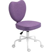 HOMCOM Chaise de Bureau en Forme de Cœur avec 5 Roulettes et Hauteur Réglable en Tissu, 40x50x79-89cm, Violet