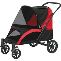 PawHut Poussette pour chiens, poussette pliante pour grands chiens, chariot pour animaux de compagnie avec 4 roues, cordons de sécurité, freins, noir