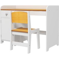 ZONEKIZ Banc d'École et Chaise pour Enfants de 3-6 Ans avec Tiroir et Casier en Bois Blanc