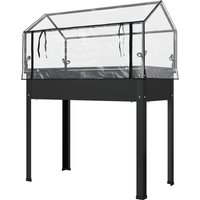 Outsunny Carré Potager avec toit de serre, Bac à plantes surélevé avec trous de drainage, 100 x 48 x 124 cm, Noir