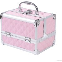 HOMCOM Kosmetikkoffer - Aufbewahrung für Schönheitsprodukte - 3-stufige Aufbewahrung mit Spiegel, 2 Schlüssel, Abmessungen 20L x 15B x 15H cm, Rosa Aosom