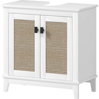 HOMCOM Meuble pour Sous le Lavabo avec 2 Portes 2 Étagères et Système Anti-Basculement pour Salle de Bain 60x30x60 cm Blanc