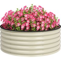 Outsunny Bac à fleurs, Bac à plantes galvanisé avec bord de sécurité, Boîte à plantes avec base ouverte, 120 x 120 x 43 cm, Blanc crème