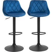 HOMCOM Set 2 Tabourets de Bar, Hauteur Réglable avec Base en Métal et Assise en Velours, Tabourets Modernes avec Dossier et Repose-Pieds, 46x48x83-104cm, Bleu