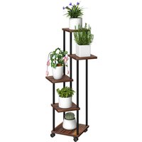 Outsunny Support de Fleurs avec 5 Niveaux, Support de Plantes à 5 Étages, Conception Décalée, Facile à Déplacer, Bois, Acier