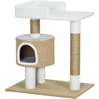 PawHut Arbre à gratter pour chat avec grotte pour chat, 1 grotte pour chat, 1 surface de repos, 70 cm x 49 cm x 79 cm, Marron + Blanc
