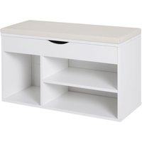 HOMCOM Banc à Chaussures avec Siège Rembourré Repliable en Bois pour Entrée Blanc 80x30x47cm