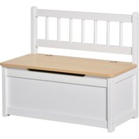 HOMCOM Coffre de Rangement pour Enfants 2 en 1 en Bois avec Piston de Fermeture Sécurisé, 60x30x50cm Blanc et Bois Naturel