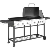 Outsunny Deluxe Duo Gas BBQ, with Grill, Plancha and Side Burner - Black