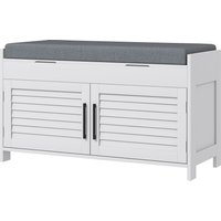 HOMCOM Banc à Chaussures avec Étagère Intérieure Réglable sur 3 Niveaux, en MDF et Simil Lino, 90x36x50 cm, Blanc et Gris
