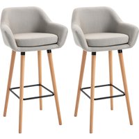 HOMCOM Sgabelli da Bar Design Scandinavo - Set di 2 Sgabelli da Bar Grand Comfort con Poggiapiedi e Braccioli - Legno Massiccio Lino Beige