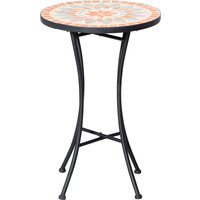 Outsunny Table d'appoint de jardin Ø35,5cm Ronde résistante aux intempéries de style mosaïque Table de camping en métal pour le salon, le bureau, l'extérieur et l'intérieur Jaune+Gris