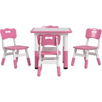 AIYAPLAY Ensemble Table et Chaises pour Enfants 5 pièces avec 4 Chaises Réglables 32x36x52.5-56 cm et Table 60x60x46-58 cm, Rose